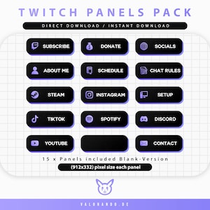 TWITCH PANELS PACK (15) - Clean Purple Panels for Twitch | Clean Neon Panels - Instant Download / Ready to Use | valorando