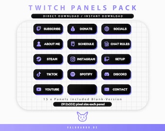 Purple Twitch Panels Pack – Neon Stream Decoration (Instant Download)