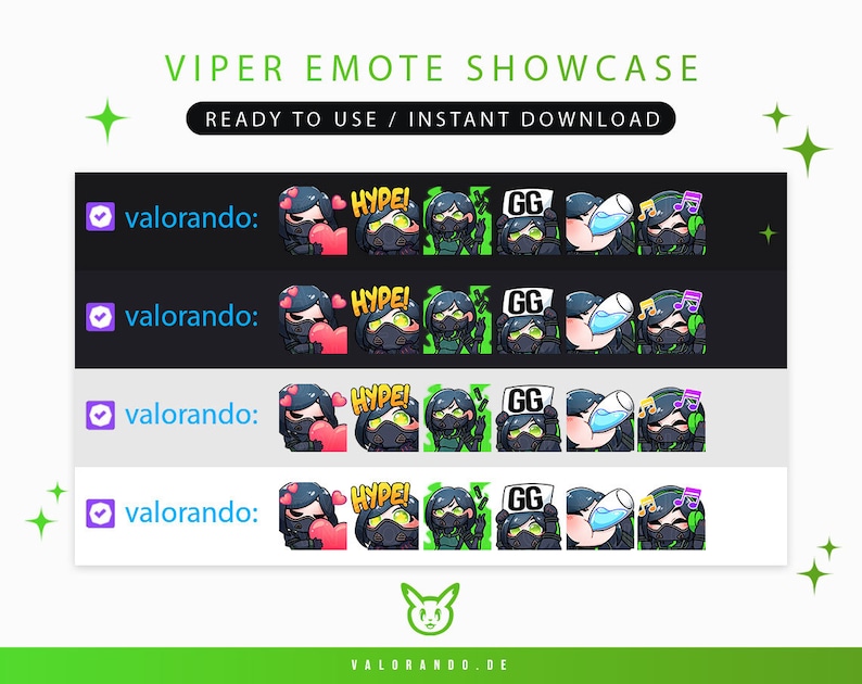 VALORANT VIPER EMOTES 6 Twitch Discord Youtube Streaming Cute Chibi Viper Emoji Emote Pack