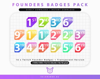 Founders Sub Badges Twitch (16) + Transparent Version | Cheer/Sub Badges Twitch Founder - Twitch Emotes - Founder Sub Badges | valorando
