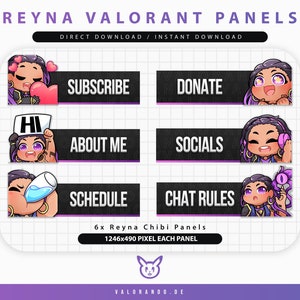 REYNA TWITCH PANELS (6) | Zucken | Discord | YouTube | | Niedliches Chibi Reyna Emoji Emote Valorant Panel Paket | Wertigkeit