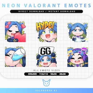 VALORANT NEON EMOTES (6) | Twitch | Discord | YouTube | Streaming | Cute Chibi Neon Emoji Emote Pack | valorando