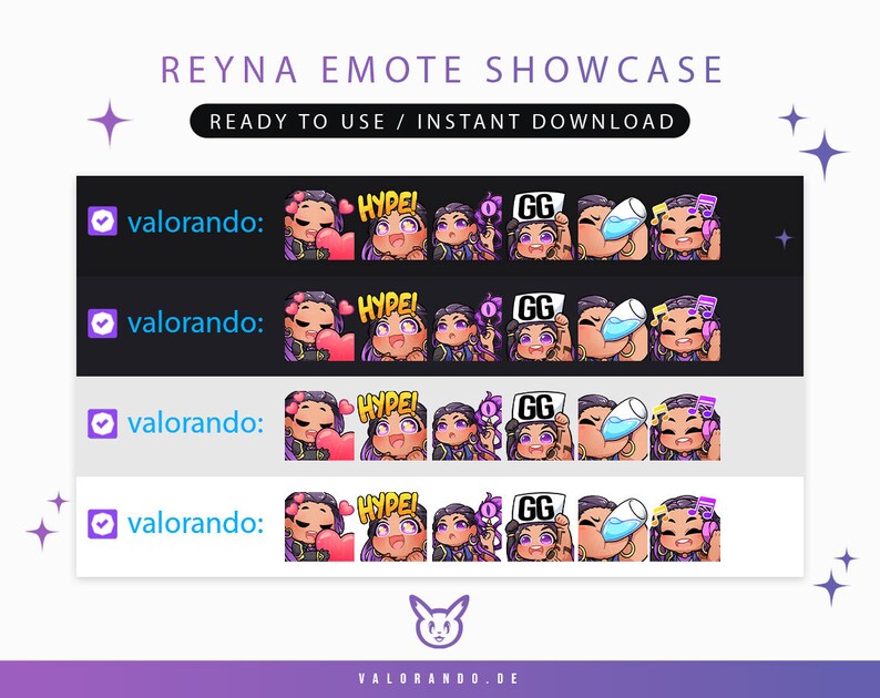 XXL STREAM PACKAGE Reyna Valorant Emotes, Panels and Sub/bit-badges Twitch Emotes 6, Twitch