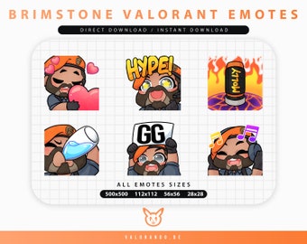 VALORANT BRIMSTONE EMOTES (6) | Zucken | Discord | YouTube | | Niedliche Chibi Brimstone Emoji Emote Paket | Wertigkeit