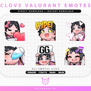 VALORANT CLOVE EMOTES (6) | Twitch | Discord | YouTube | Streaming | Cute Chibi Clove Emoji Emote Pack | valorando