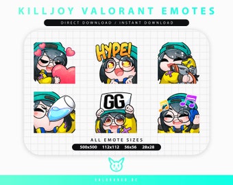 VALORANT KILLJOY EMOTES (6) | Twitch | Discord | YouTube | Streaming | Cute Chibi Killjoy Emoji Emote Pack | valorando