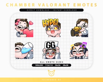 VALORANT CHAMBER EMOTES (6) | Twitch | Discord | YouTube | Streaming | Cute Chibi Chamber Emoji Emote Pack | valorando