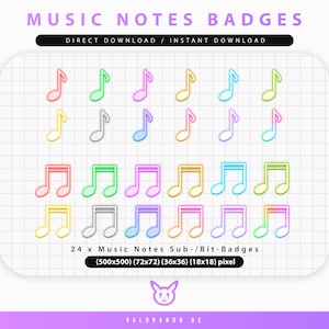 MUSIC NOTES BADGES (24) Music Emotes | Cheer/Sub Badges Twitch Music Notes Pack Sub Badges | for Twitch and Discord | valorando