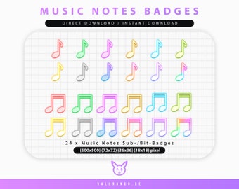 MUSIC NOTES BADGES (24) Music Emotes | Cheer/Sub Badges Twitch Music Notes Pack Sub Badges | for Twitch and Discord | valorando