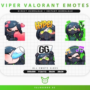 VALORANT VIPER EMOTES (6) | Twitch | Discord | YouTube | Streaming | Cute Chibi Viper Emoji Emote Pack | valorando