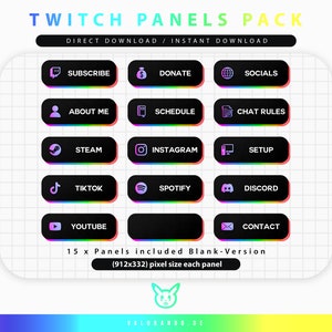 TWITCH PANELS PACK (15) - Clean Rainbow Panels for Twitch | Clean Neon Panels - Instant Download / Ready to Use | valorando