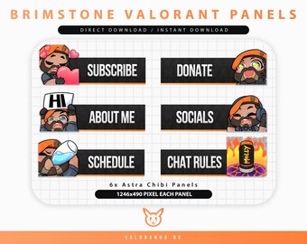 TWITCH PANELS PACK (6) | Twitch | Discord | YouTube | Streaming | Cute Chibi Brimstone Emoji Emote Valorant Panel Package | valorando