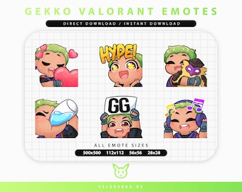 VALORANT GEKKO EMOTES (6) | Zucken | Discord | YouTube | | Niedliche Chibi Gekko Emoji Emote Pack | Wertigkeit