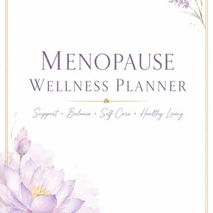 Planificador de bienestar para la menopausia, registro de síntomas y sofocos, registro de terapia de reemplazo hormonal, PDF de 50 páginas sobre salud hormonal.