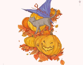 Pumpkin Cat Licenced Cross Stitch Pattern | Pattern Keeper Compatible