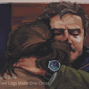 May include: An artistic painting depicts two figures embracing. The artwork features a man with a mustache wearing a watch and a woman with long hair. The color palette includes browns, greens, and blues. The text "Art © Naomi Dale" and "Chart © Two Legs Make One Cross" is visible.