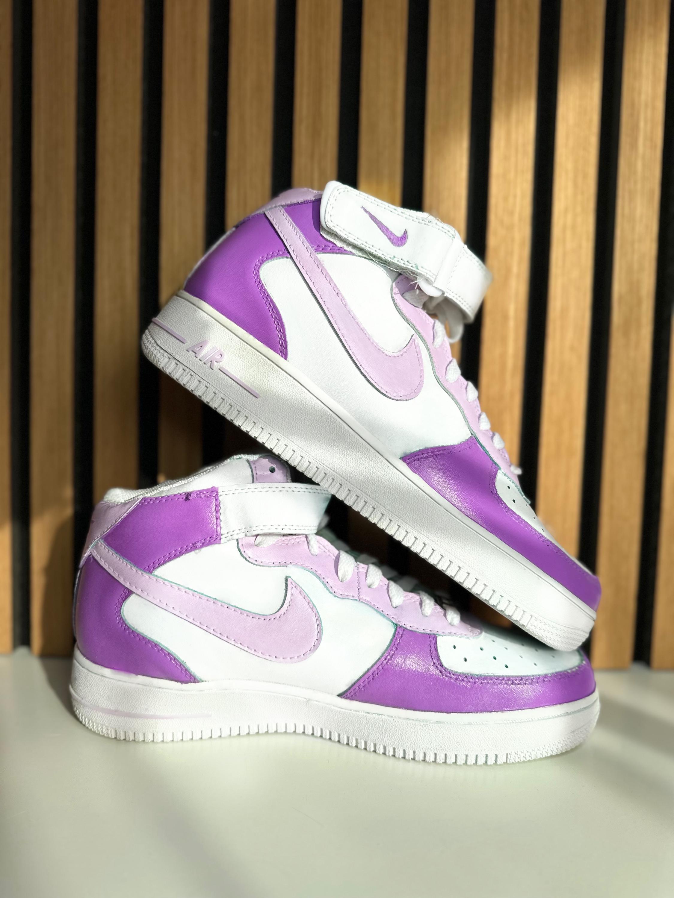Custom Lilac Nike Air Force 1 Mid - Trendy Hand Painted  display picture 1