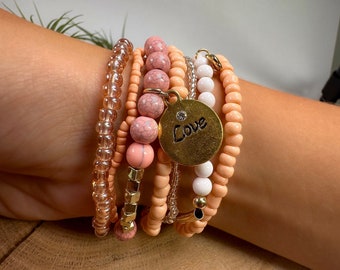 Bohemian Multi-layer Beads Bracelets set with Love Pendant - Boho Style Jewelry