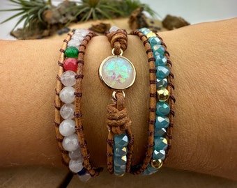 Bracelet de protection spirituelle en pierres précieuses d'opale - Perles de guérison naturelles pour l'équilibre et la méditation