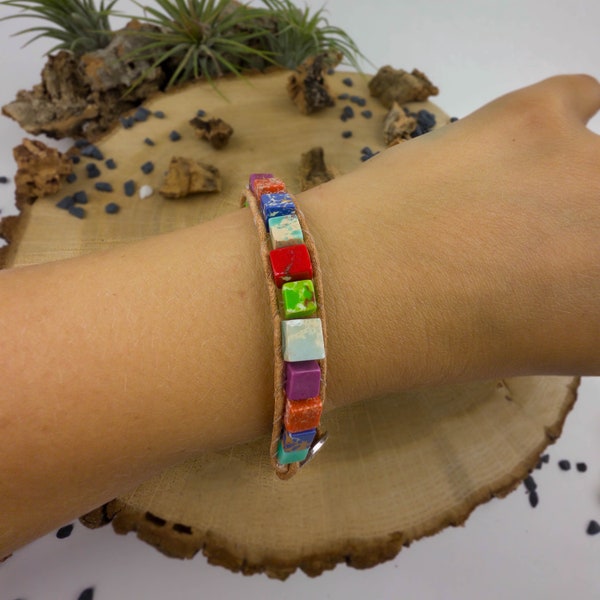 Natural Stone Gemstone Multicolor Boho Handmade Bracelet • Unisex Bracelet • Beaded Wrap Bracelet