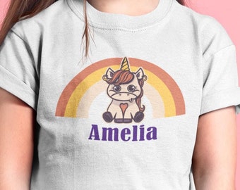 Personalized Unicorn Birthday T-Shirt, Girls Cotton Tee