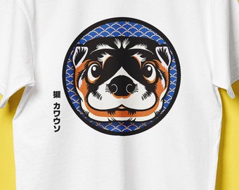 Anime Otter T-shirt | Japanese Text Tee, Nature Camping Shirt