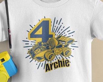Personalized Birthday Racing Car T-Shirt: Custom Name & Age