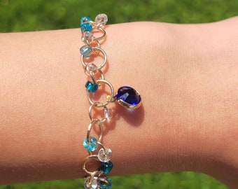 Cool Color Glass Bead Bracelet with Gem Keychain