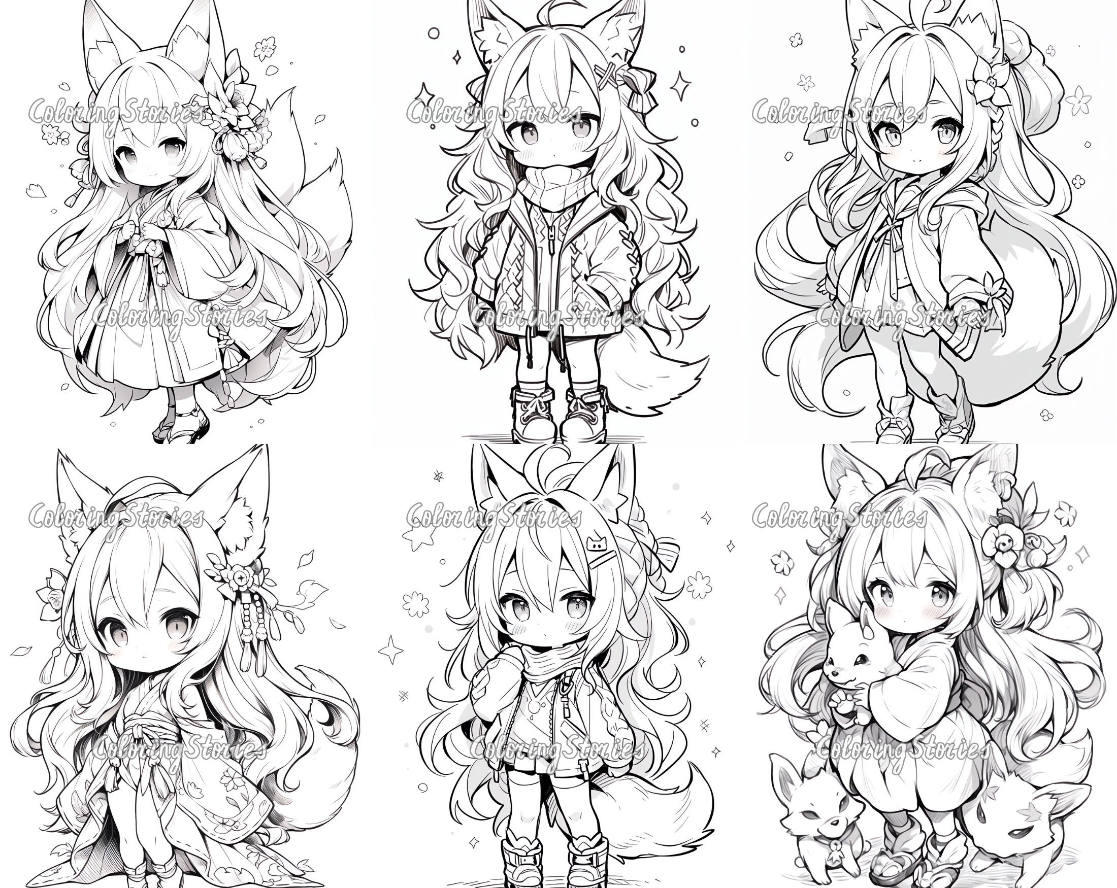 20 Fox Girl Fantasy Kawaii Coloring Pages Part 3 Printable Adult ...