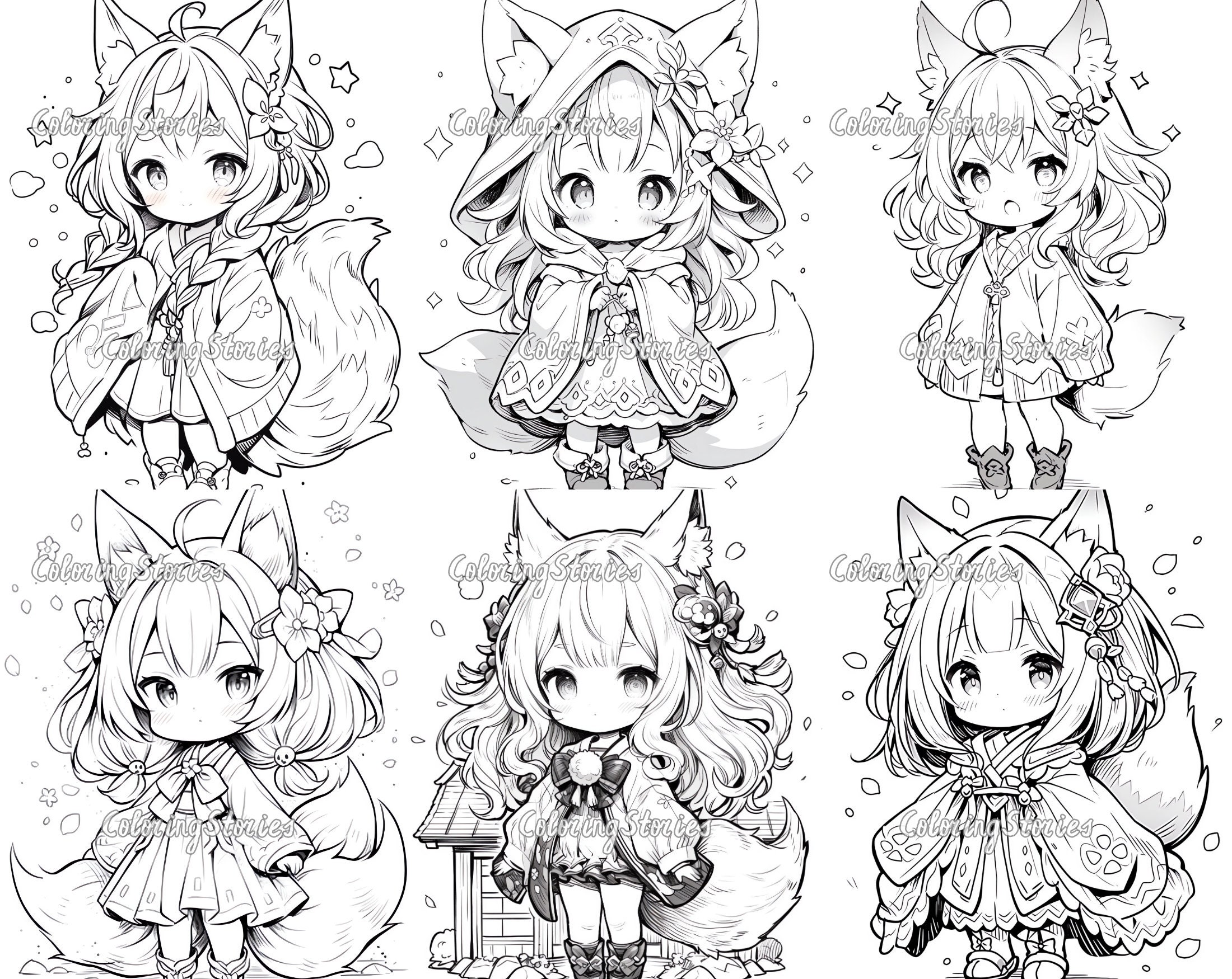20 Fox Girl Fantasy Kawaii Coloring Pages Part 1 Printable Adult ...