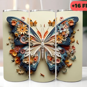 Tumbler Butterfly Paper Style 20 oz Skinny Tumbler Sublimation Design Template  Straight Design Digital Download PNG