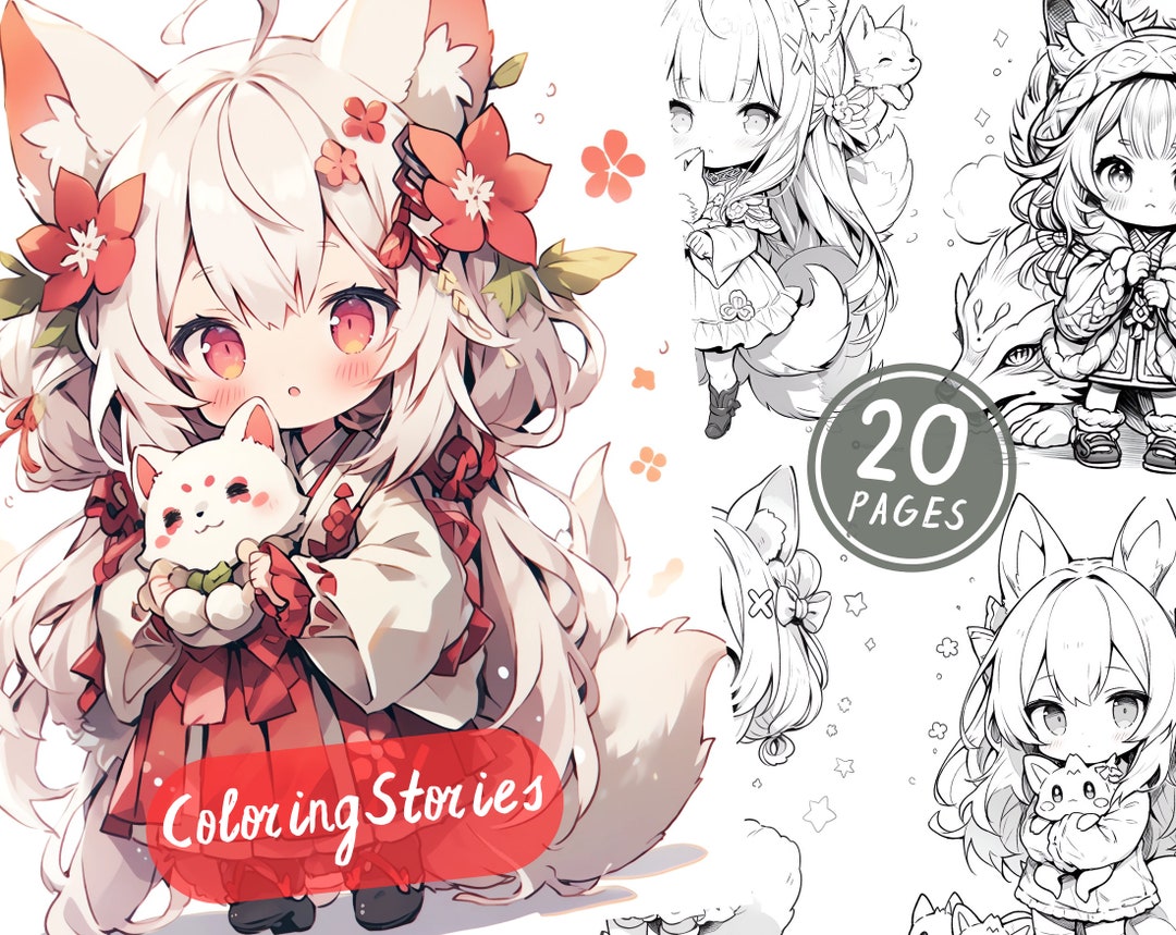 20 キツネの女の子のファンタジーかわいい塗り絵ページ パート 1 印刷