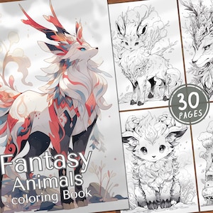 30 Fantasy Animals Coloring Pages Adults And Kids Grayscale Book Gift Fantasy Creatures Coloring Pages