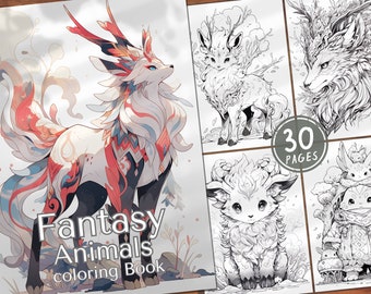 30 Fantasy Animals Coloring Pages Adults And Kids Grayscale Book Gift Fantasy Creatures Coloring Pages