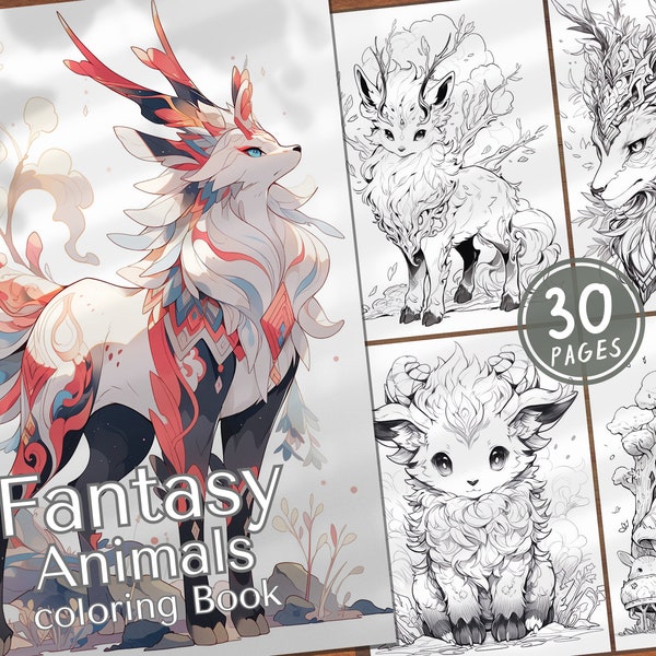 30 Fantasy Animals Coloring Pages Adults And Kids Grayscale Book Gift Fantasy Creatures Coloring Pages