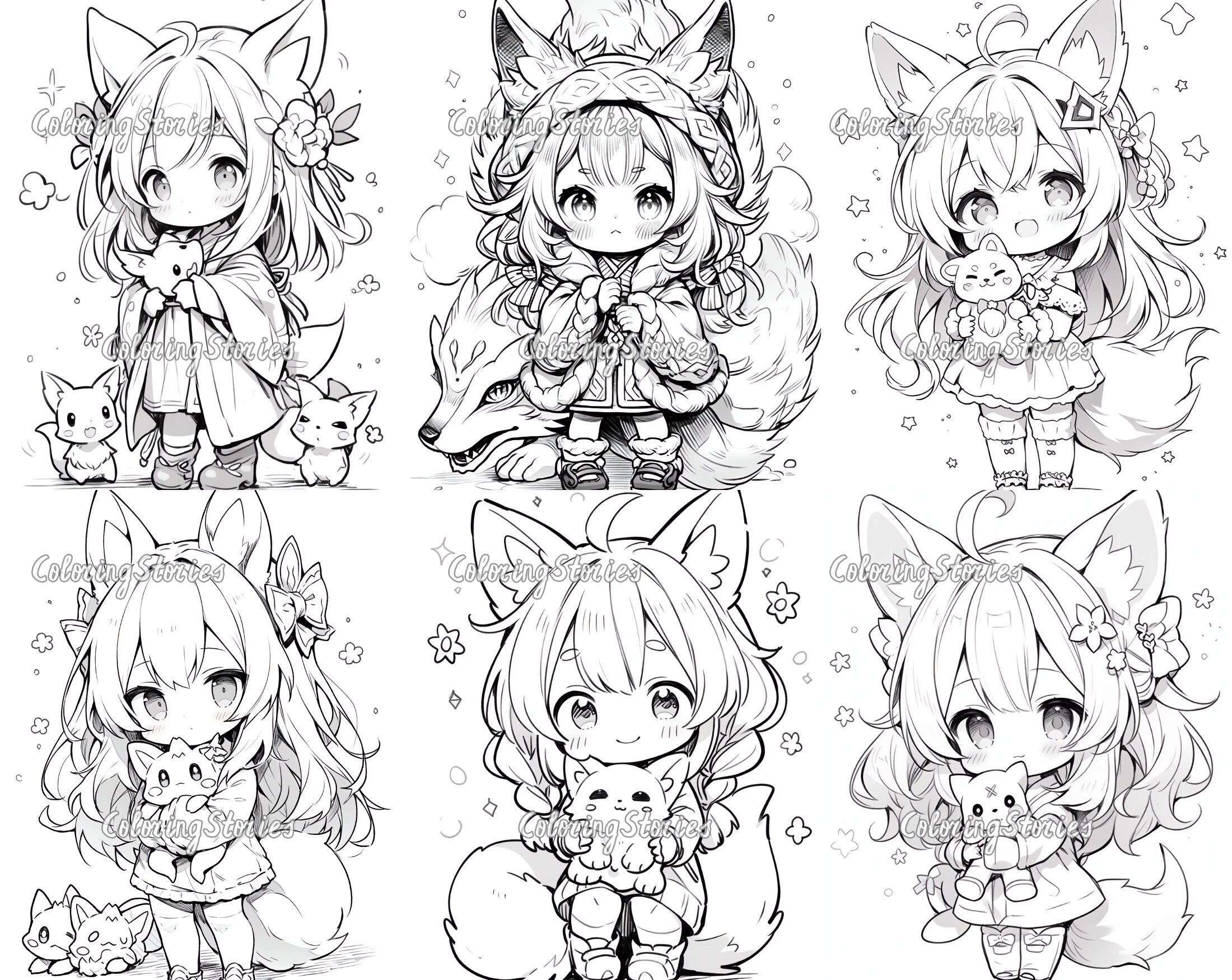 20 Fox Girl Fantasy Kawaii Coloring Pages Part 1 Printable Adult ...