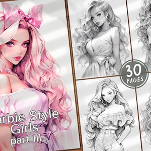 30 Barbie Style Girls Part 3 Digital Coloring Book Fashion Girls Coloring Pages Barbie Beautiful Style Girls PDF