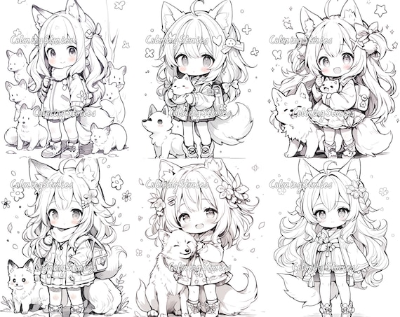  Cute Anime Catgirls Coloring Book: 45 Kawaii Coloring Pages for  Stress Relief for Anime Fans: 9798857280492: Null, Savannah: Books