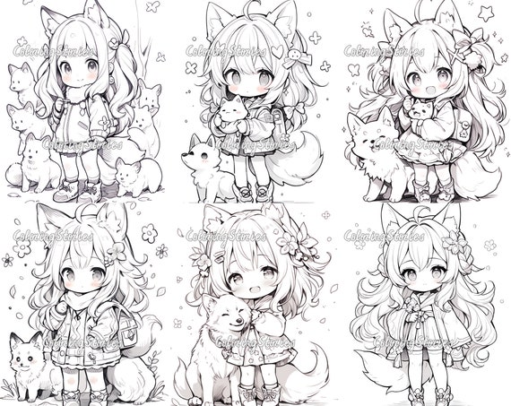  Cute Anime Catgirls Coloring Book: 45 Kawaii Coloring Pages for  Stress Relief for Anime Fans: 9798857280492: Null, Savannah: Books