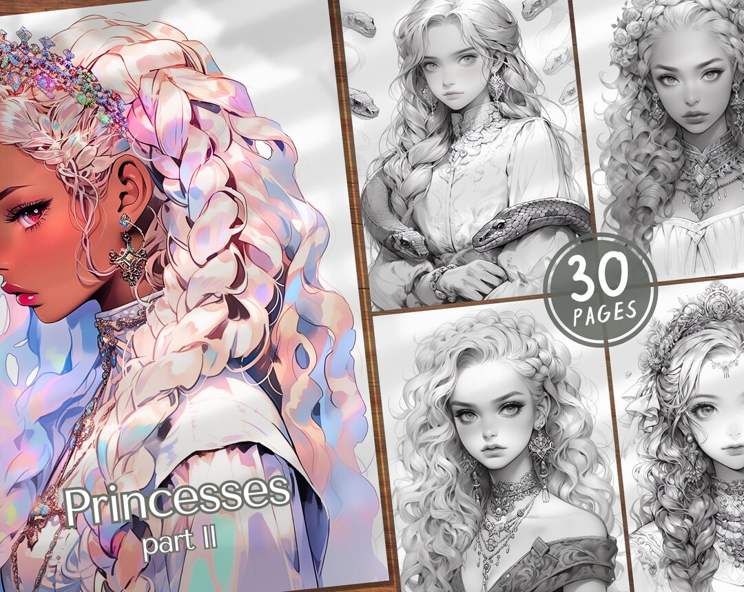 30 Princesses Part 2 Digital Coloring Book Fashion Girls Coloring Pages