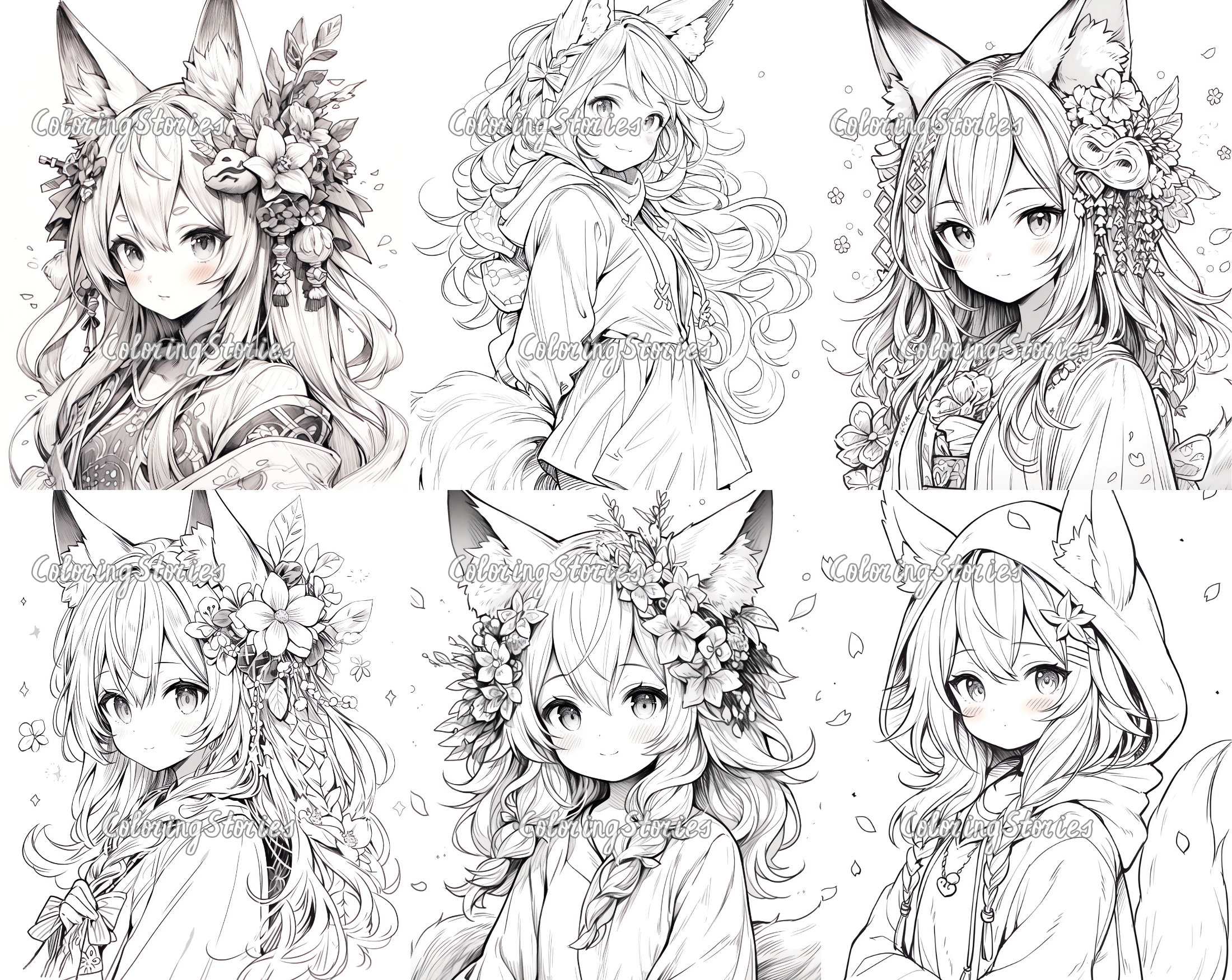 20 Fox Girl Fantasy Kawaii Coloring Pages Part 5 Printable Adult ...