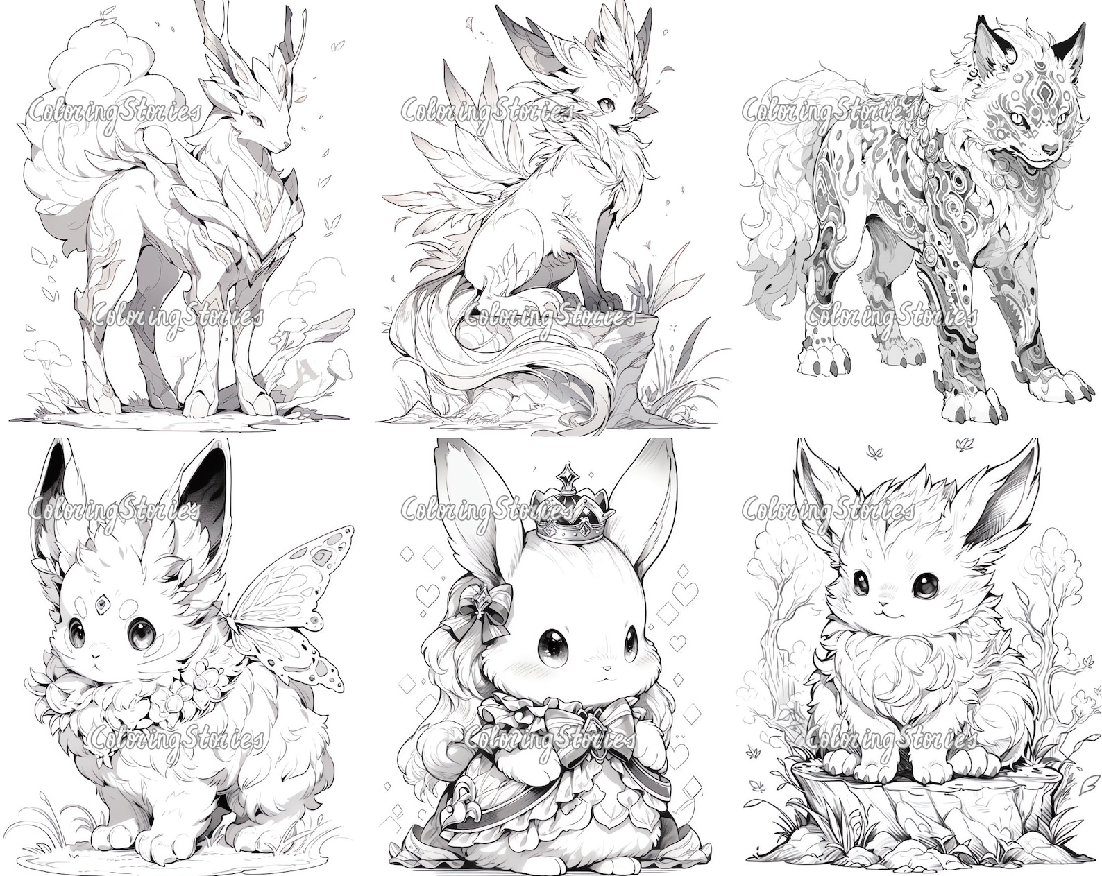 30 Fantasy Animals Coloring Pages Adults and Kids Grayscale Etsy