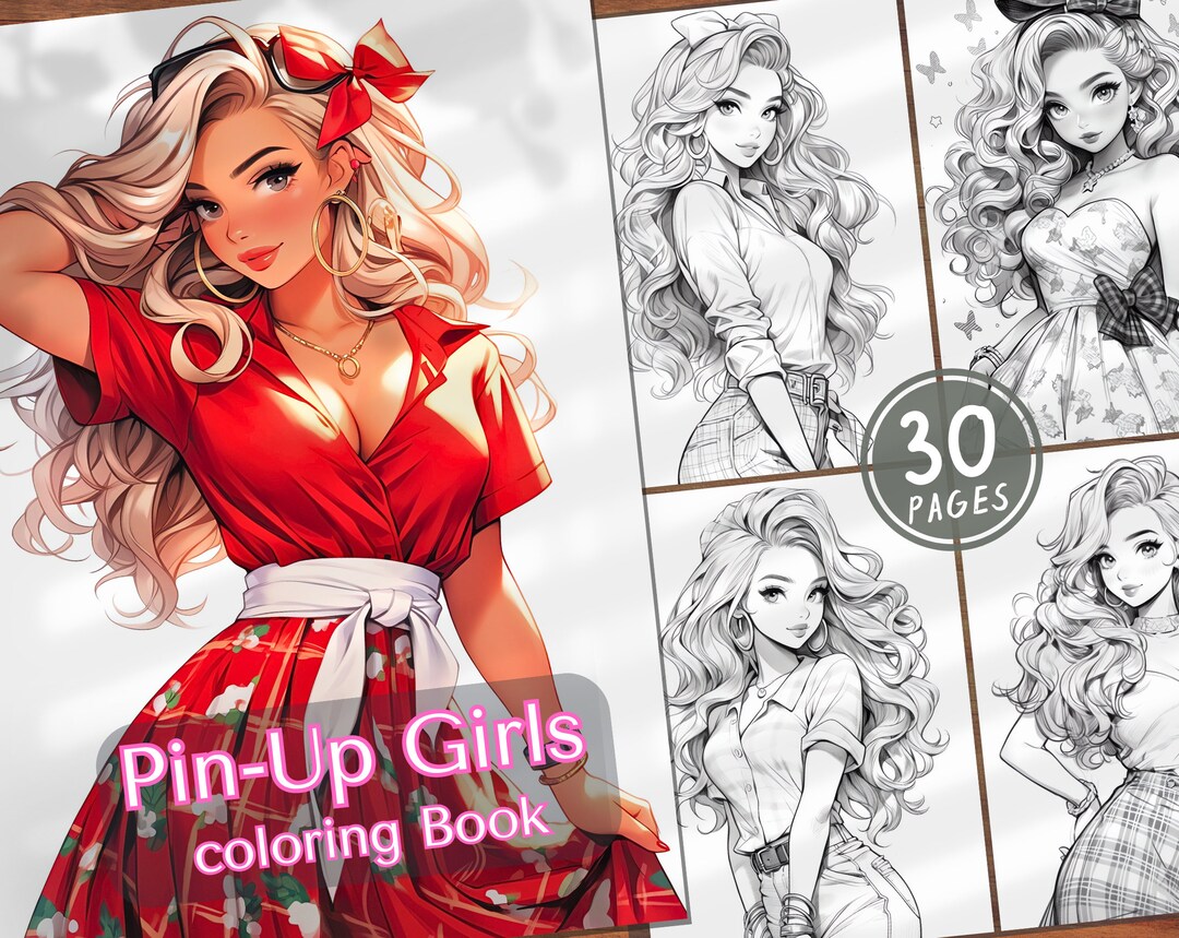 30 Pin-up Style Digital Coloring Book Fashion Girls Coloring Pages ...