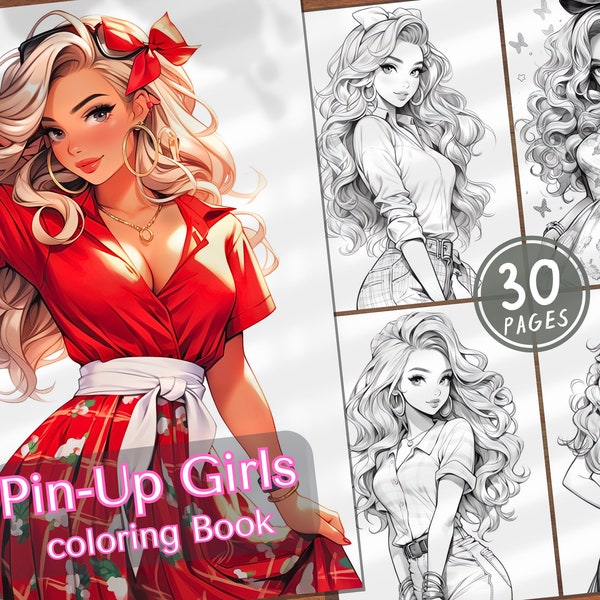 30 Pin-Up Style Digital Coloring Book Fashion Girls Coloring Pages Fashion Women Pin-Up Style Beautiful Girls PDF