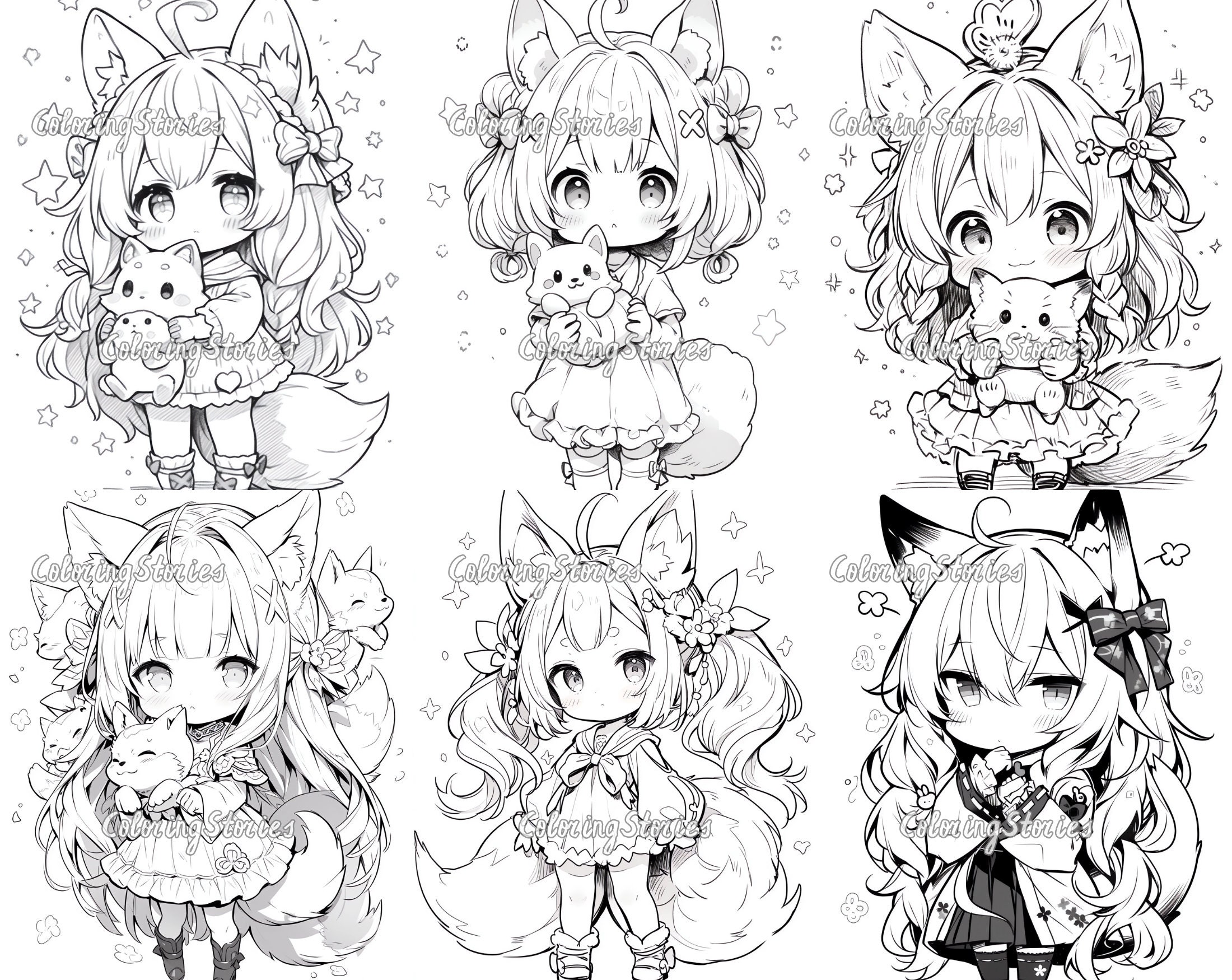 20 Fox Girl Fantasy Kawaii Coloring Pages Part 1 Printable Adult ...