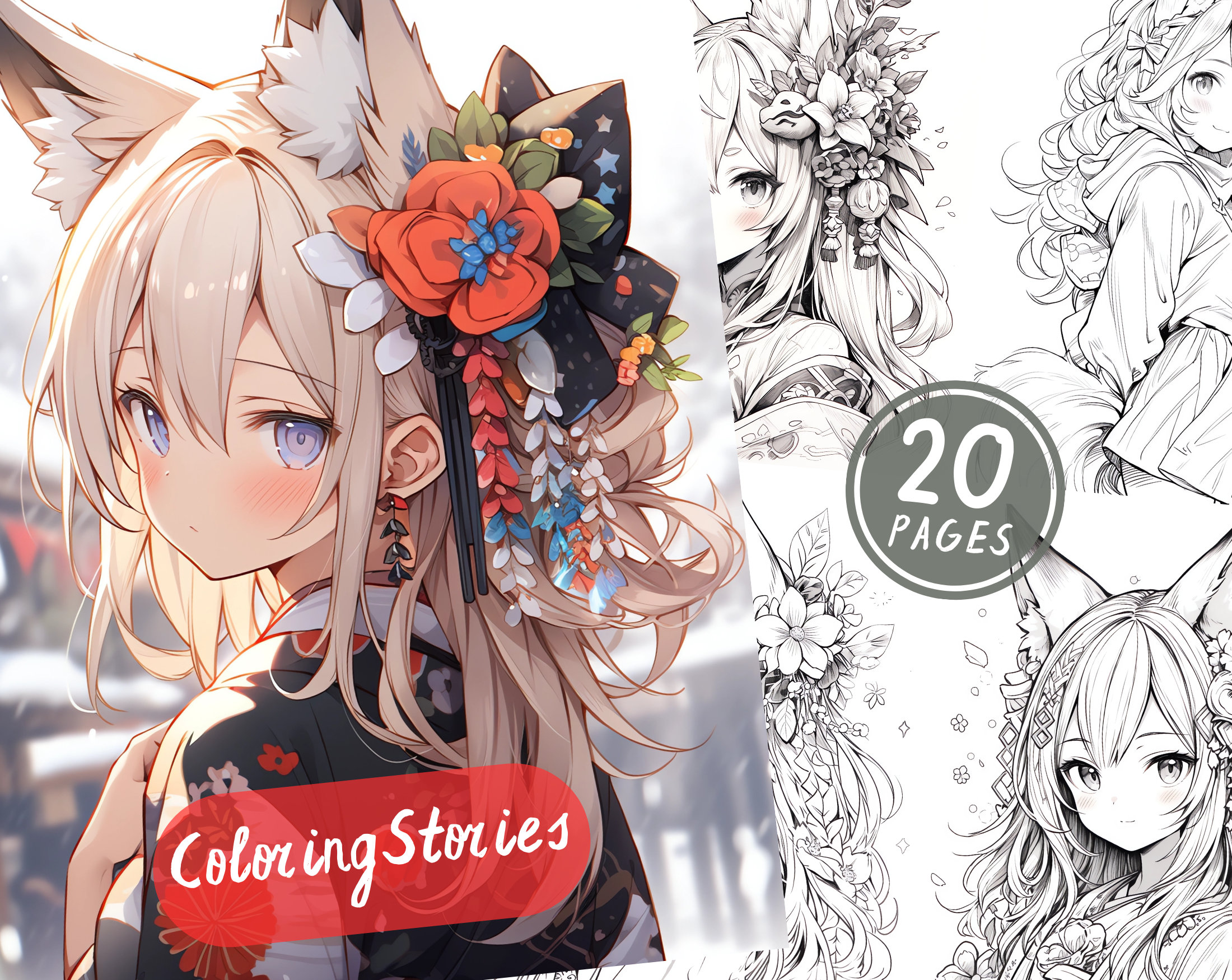 20 Fox Girl Fantasy Kawaii Coloring Pages Part 5 Printable Adult ...