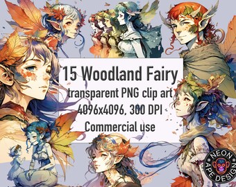 15 Wald Feen ClipArt, transparente PNG, kommerzielle Nutzung, Feen ClipArt, Fantasy ClipArt, Aquarell ClipArt mit Instant Download