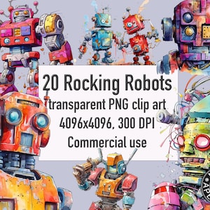 20 Schaukelroboter ClipArt, transparent PNG, kommerzielle Nutzung, Roboter ClipArt, Sci-Fi ClipArt, Aquarell ClipArt mit sofortigem Download