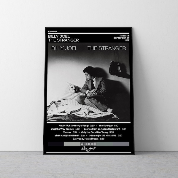 Billy Joel Poster | The Stranger Poster | Rock Music Poster | Album Cover Poster | Music Poster Gift | Wall Decor | 4 Color | Room Decor
