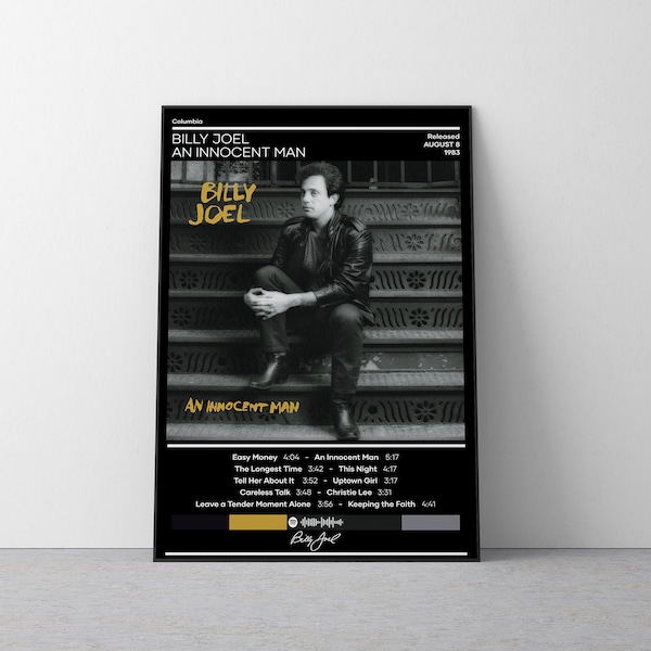 Billy Joel Poster | An Innocent Man Poster | Rock Music Poster | Album Cover Poster | Music Poster Gift | Wall Decor | 4 Color | Room Decor